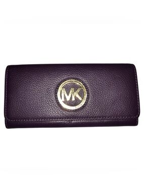 Michael Kors Deep Plum Pebbled Leather Continental Wallet with Gold Logo
